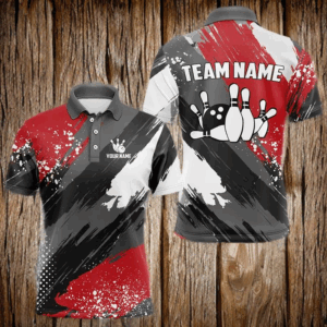 Grunge pattern Bowling Team Polo, 1/4 Zip Shirt For Men Custom Bowling jersey Uniform Bowler Outfits NQS9370