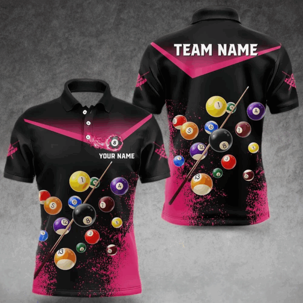 Personalized Grunge Pink Black 3D Pool Balls Men Billiard Shirts Custom Billiard Jerseys For Team TDM3439