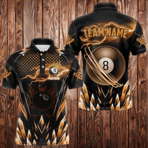 Personalized Orange Icy Lightning 8 Ball Pool Men Billiard Shirt Custom Billiard Team League Jersey TDM3438