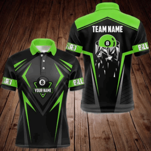 Black And Green 8 Ball Pool Billiard Jerseys For Men Custom Polo & Quarter Zip Billiard Team Shirts TDM3436