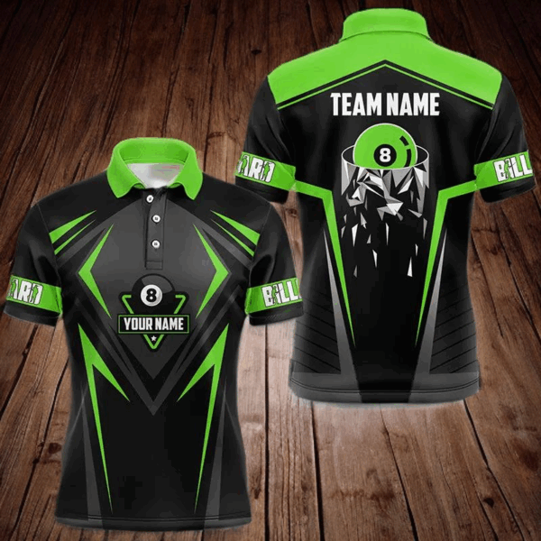 Black And Green 8 Ball Pool Billiard Jerseys For Men Custom Polo & Quarter Zip Billiard Team Shirts TDM3436