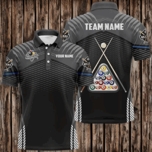 Personalized 8 Ball Billiards Sport Black 3D Polo Shirts For Men, Custom Billiard Balls Jerseys VHM0316