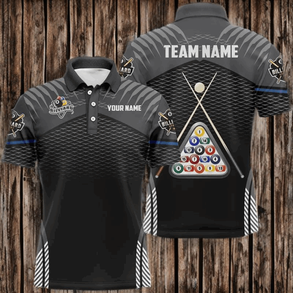 Personalized 8 Ball Billiards Sport Black 3D Polo Shirts For Men, Custom Billiard Balls Jerseys VHM0316