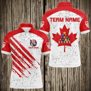 White Grunge Canada Flag Custom Billiard Shirts For Men, Patriotic Team Player Pool Jerseys TDM3435