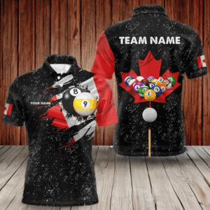 Custom Black Grunge Canada Flag 8 Ball & 9 Ball Billiard Shirts For Men, Patriotic Billiard Jerseys TDM3434