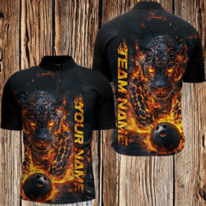 Custom Flaming Leopard Bowling Shirts For Men, Fire Bowling Team Shirt Bowler Uniform IPHW7999