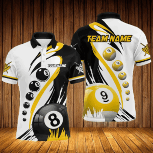 Personalized Billiard 8 Ball & 9 Ball Pool Shirts For Men Custom Billiard Team Jerseys | Yellow TDM3432
