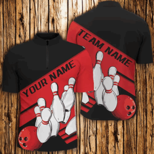 Black And Red Custom Bowling Shirts For Men, Bowling League Shirt Bowling Team Uniform IPHW7919