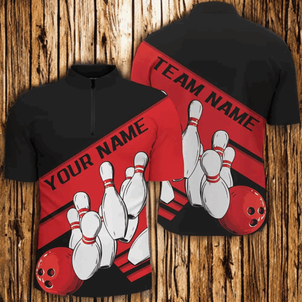 Black And Red Custom Bowling Shirts For Men, Bowling League Shirt Bowling Team Uniform IPHW7919