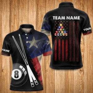 Retro Grunge Texas Flag 8 Ball Pool Billiard Shirt For Men Custom Patriotic Billiard Team Jersey TDM3429
