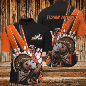 Black And Orange Custom Awesome Turkey Bowling Shirts For Men, Thanksgiving Bowling Team Jerseys IPHW7879