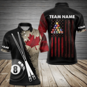 Retro Grunge Canada Flag 8 Ball Pool Billiard Shirt For Men Custom Patriotic Billiard Team Jersey TDM3428