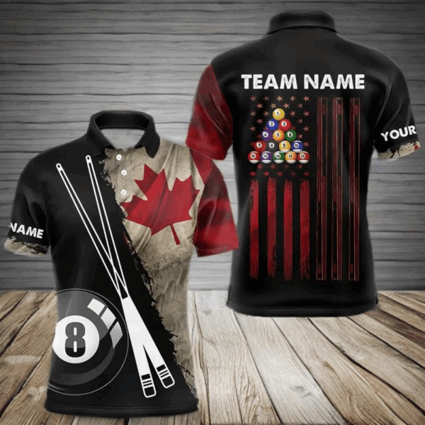 Retro Grunge Canada Flag 8 Ball Pool Billiard Shirt For Men Custom Patriotic Billiard Team Jersey TDM3428