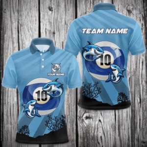 Personalized Shark 10 Ball Pool Blue Men Billiard Shirts Custom Funny Billiard Shirts Pool Jerseys TDM3427