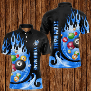 Custom Black Blue Fire Flame Light Pool Balls Billiard Shirts For Men Team League Billiard Jerseys TDM3423
