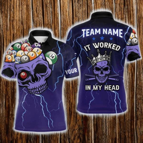 Personalized It Worked In My Head 3D Skull Full Printing Billiards Polo Shirts For Men TDM0077