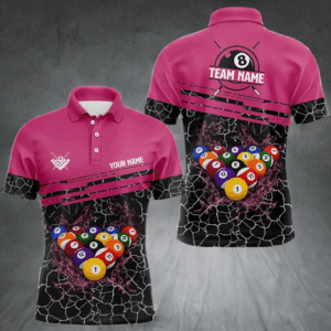 Personalized Pink Pool Balls Crack Pattern Men Billiard Shirts Custom Billiard Jerseys For Team TDM3420