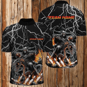 Black Thunder Lightning Grim Reaper Riding Dragon Custom Bowling Shirts For Men Bowling Outfits IPHW7654