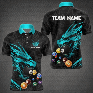 Personalized Blue Cyan Black Dragon Billiard Balls Pool Shirt For Men, Billiard League Team Jersey TDM3415