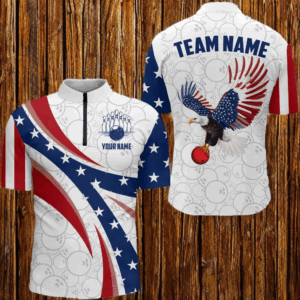 American Bowling 1/4 Zip Shirt Men & Women Custom Eagle Bowling Team Jersey Patriotic BDT560