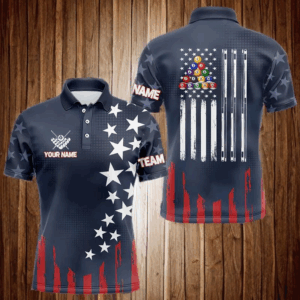 Personalized American Flag Blue Navy Billiard Shirt For Men Custom Patriotic Billiard Pool Jerseys TDM3404