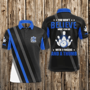 Blue & black Mens bowling shirts Custom you won't believe what I can do with 2 fingers and a thumb NQS8523