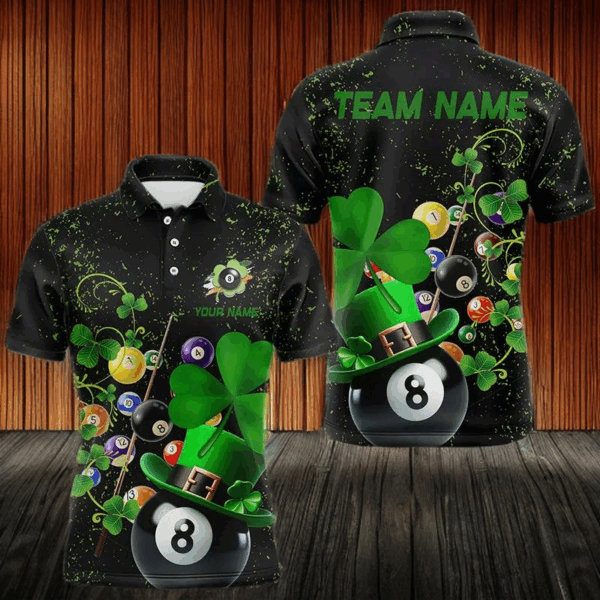 Black Grunge Billiard Balls Luckiest Shamrock Men Pool Shirts Custom St Patrick Day Billiard Jersey TDM3390