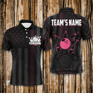 Custom Pink Bowling Shirts Men & Women American Bowling Team Jersey Polo Patriotic BDT567
