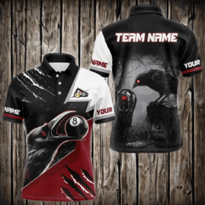 Personalized 8 Ball Pool Crows Death Billiard Shirts For Men, Scary Billiard Team Jerseys |Red TDM3151