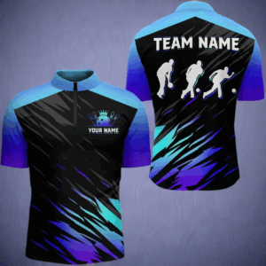Blue Bowling Shirts Men & Women Custom Bowling Jersey Team Bowling Quarter-Zip BDT525