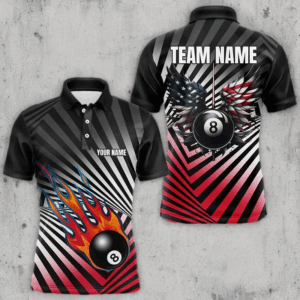 Personalized Fire 8 Ball Pool Billiard Shirts For Men, US Flag 8 Ball Pool Swing Billiard Jerseys VHM1203