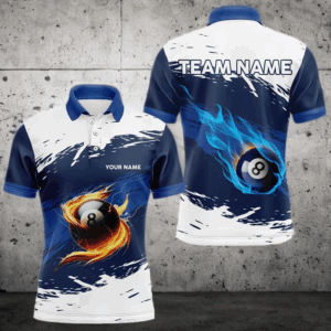 Personalized Fire 8 Ball Pool Billiards Shirts For Men, Blue Billiard Jerseys Custom Pool Team Shirt VHM1204