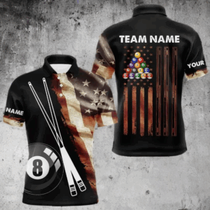 Retro Grunge American Flag 8 Ball Pool Billiard Shirt For Men Custom Patriotic Billiard Team Jersey TDM3372