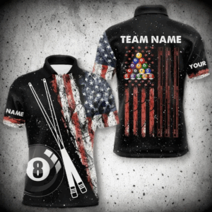 Retro Black Grunge American Flag 8 Ball Pool Men Billiard Shirts Custom Patriotic Billiard Jersey TDM3371