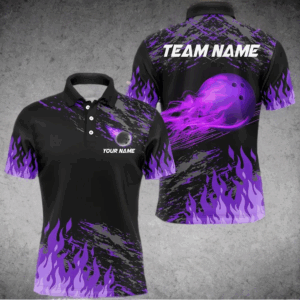 Purple Flame Bowling Polo Shirts Men And Women Custom Bowling Team Jersey Unisex Uniform Bowlers BDT523