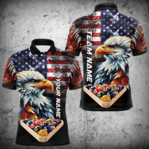 Personalized Watercolor Eagle American Flag Smoke Men Billiard Shirt, 8 Ball Rack Billiard Jerseys TDM3365