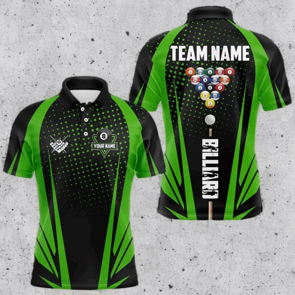 Black And Green Billiard Jerseys For Men Custom 8 Ball Pool Sport Billiard Team Shirts Short Sleeve TDM3363