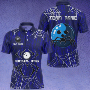 Blue Camo Bowling Polo, 1/4 Quarter zip shirts Custom Spider web Halloween Men Team Bowling jerseys NQS8158