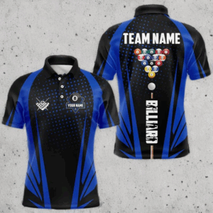 Black And Blue Billiard Jerseys For Men Custom 8 Ball Pool Sport Billiard Team Shirts Short Sleeve TDM3362