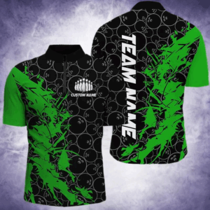 Black And Green Customized Bowling Shirts For Men, Custom Bowling Jerseys Team Bowling Shirts IPHW6983