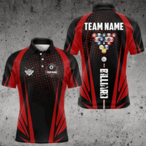 Black And Red Billiard Jerseys For Men Custom 8 Ball Pool Sport Billiard Team Shirts Short Sleeve TDM3361