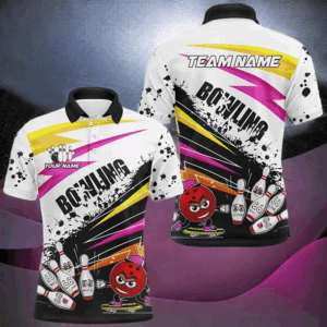 Funny colorful bowling ball and pins bowling Polo, 1/4 Zip Shirt for Men Custom Team Bowling jerseys NQS8047