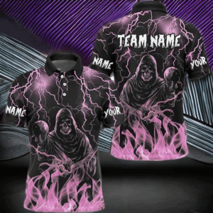 Pink lightning thunder Skull Flame Bowling Shirts For Men custom bowling team league jerseys NQS8008