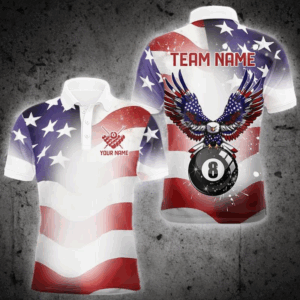 Glowing American Flag Eagle 8 Ball Pool Billiard Shirts For Men Custom Patriotic Billiard Jerseys TDM3359