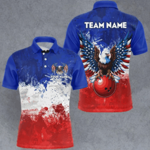 Eagle Bowling Shirt Patriotic Polo Bowling Jersey for Men US Bowling Gift for Bowlers QZT298