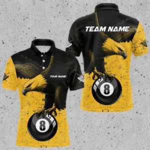 Personalized Yellow Black Eagle 8 Ball Pool Billiard Shirts For Men Custom Cool Billiard Jerseys TDM3358