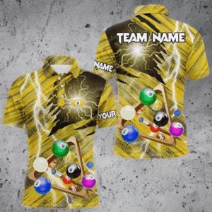 Yellow Thunder Lightning 9 Ball Pool 3D Billiard Shirts For Men Custom Team League Billiard Jerseys TDM3354