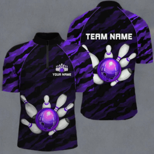 Personalized Purple Camo Bowling Shirts Unisex 1/4 Bowling Team Jersey Men Women BDT485