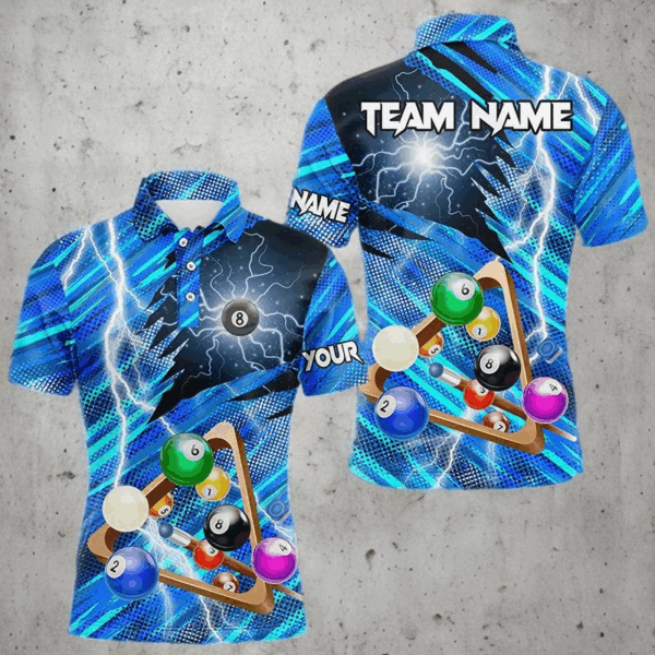 Blue Thunder Lightning 8 Ball Pool 3D Billiard Shirts For Men Custom Team League Billiard Jerseys TDM3353