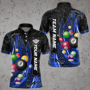 Personalized Wings Blue Grunge Light Billiard Shirts For Men Custom 3D Pool Balls Billiard Jerseys TDM3352